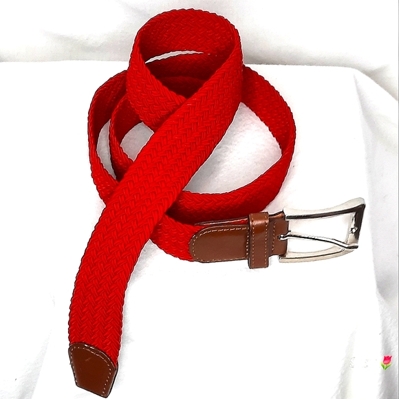 Red Woven Belt, Leather, Metal Buckle - Picture 6 of 6